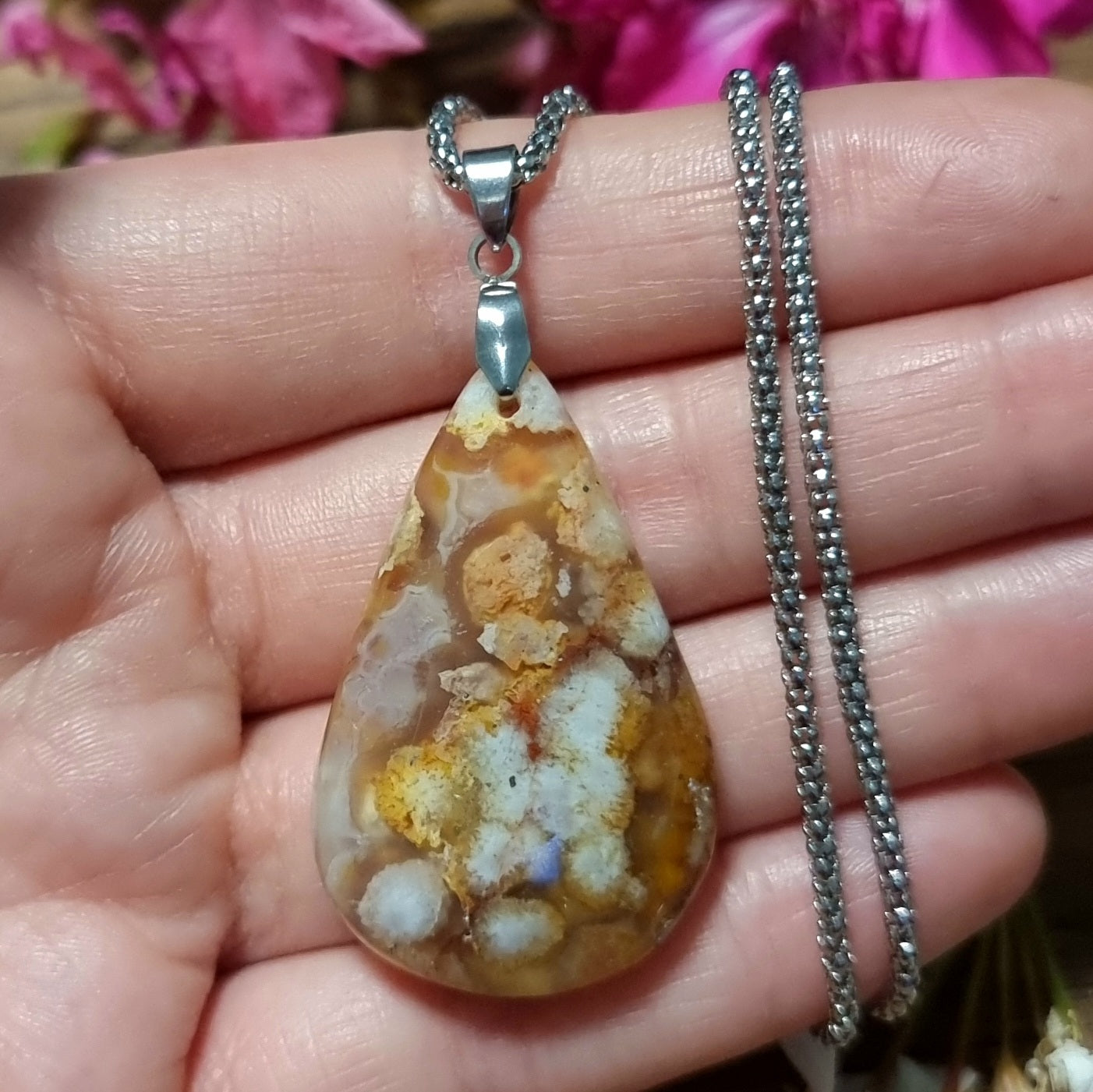 Collar Acero Quirúrgico Piedra Ágata Flor de Cerezo #5