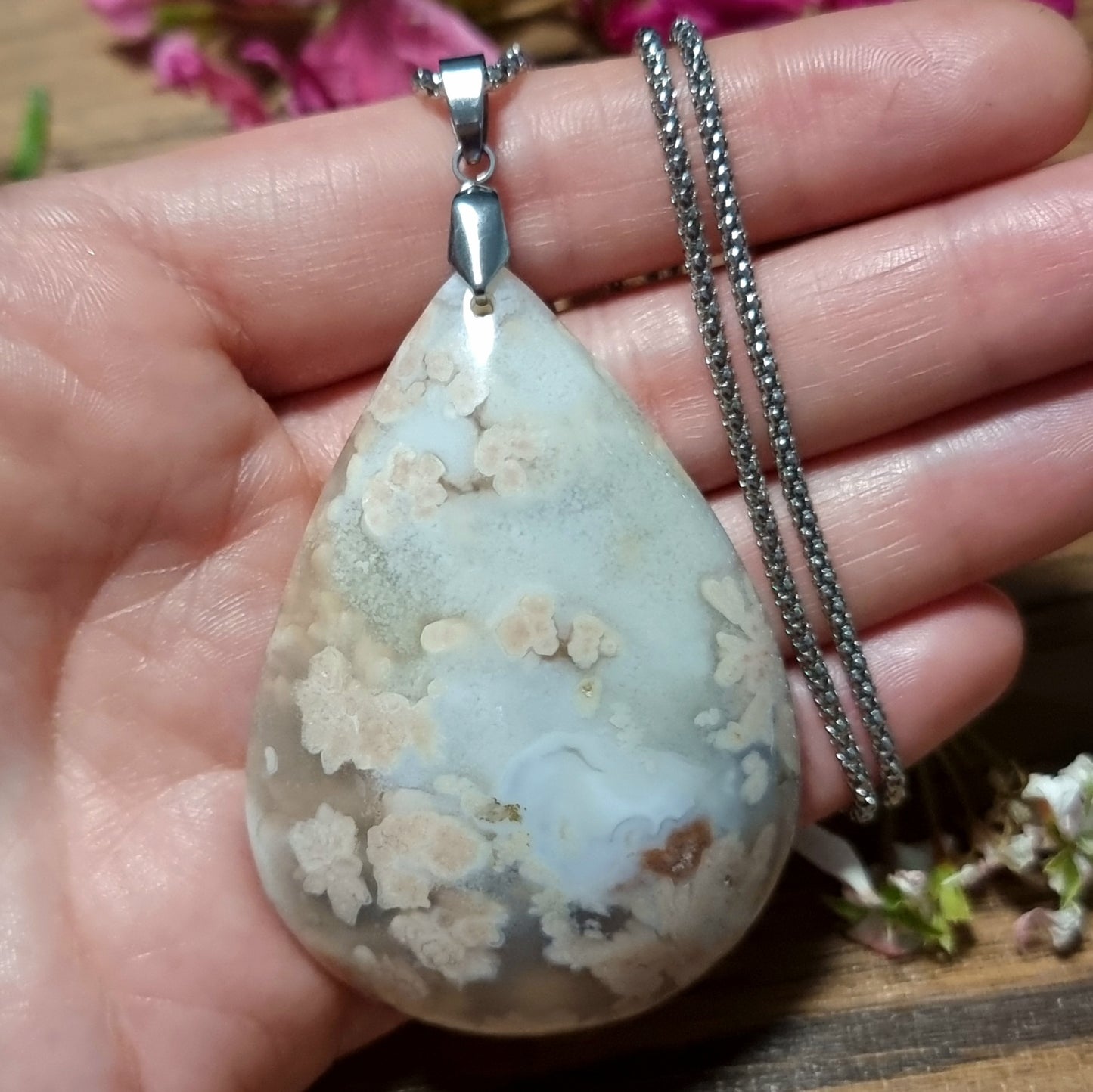 Collar Acero Quirúrgico Piedra Ágata Flor de Cerezo 4XL #1