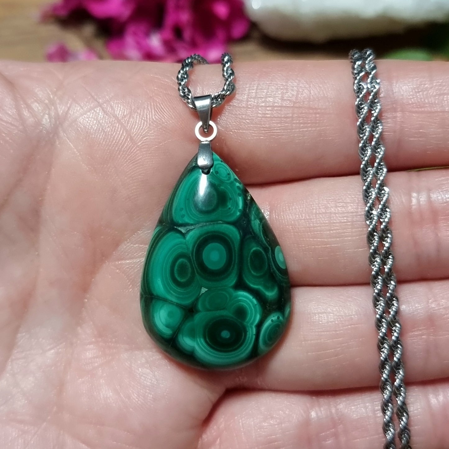 Collar Acero Quirúrgico Piedra Malaquita Alta Calidad #5