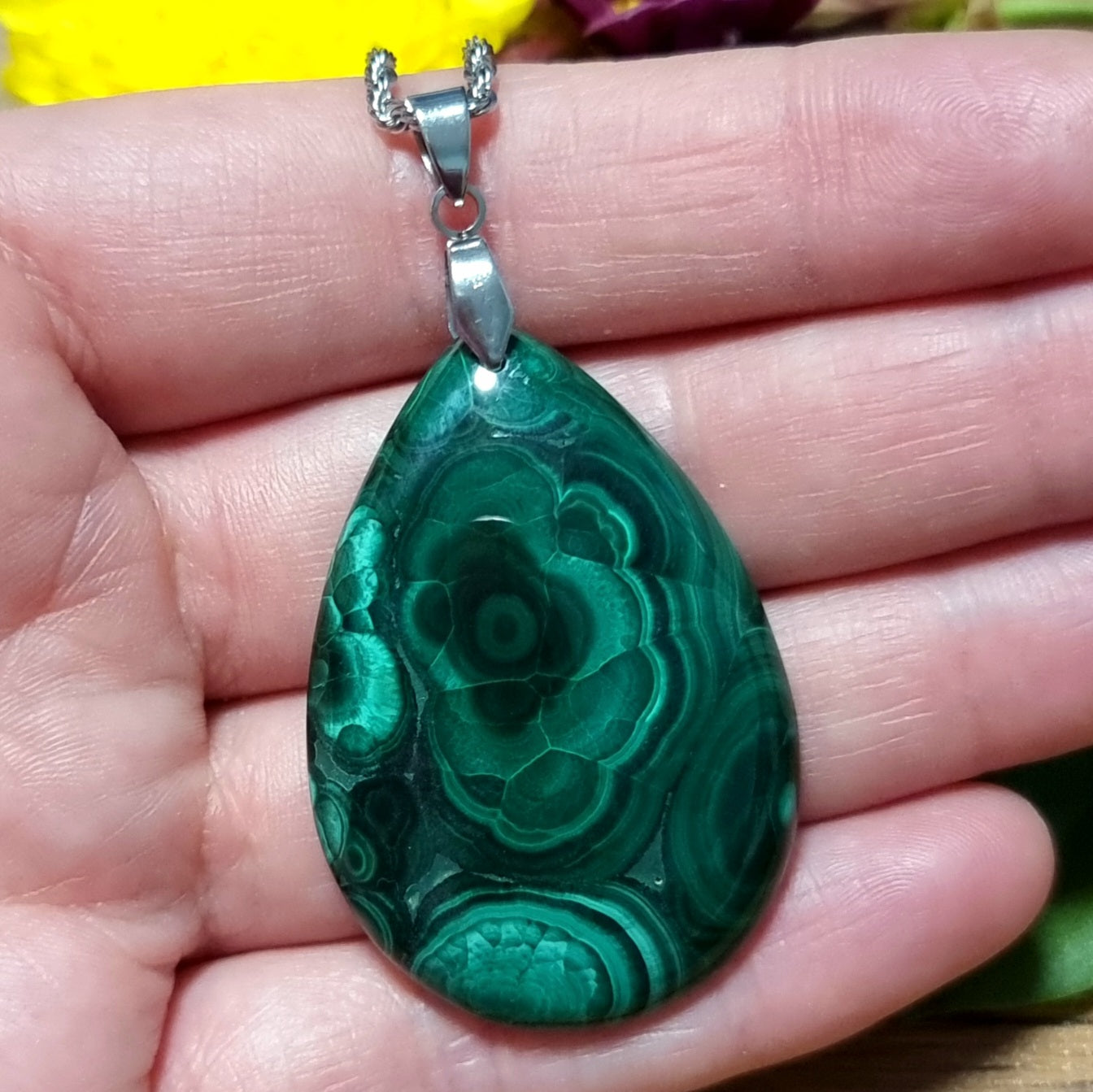 Collar Acero Quirúrgico Piedra Malaquita XL Alta Calidad #2