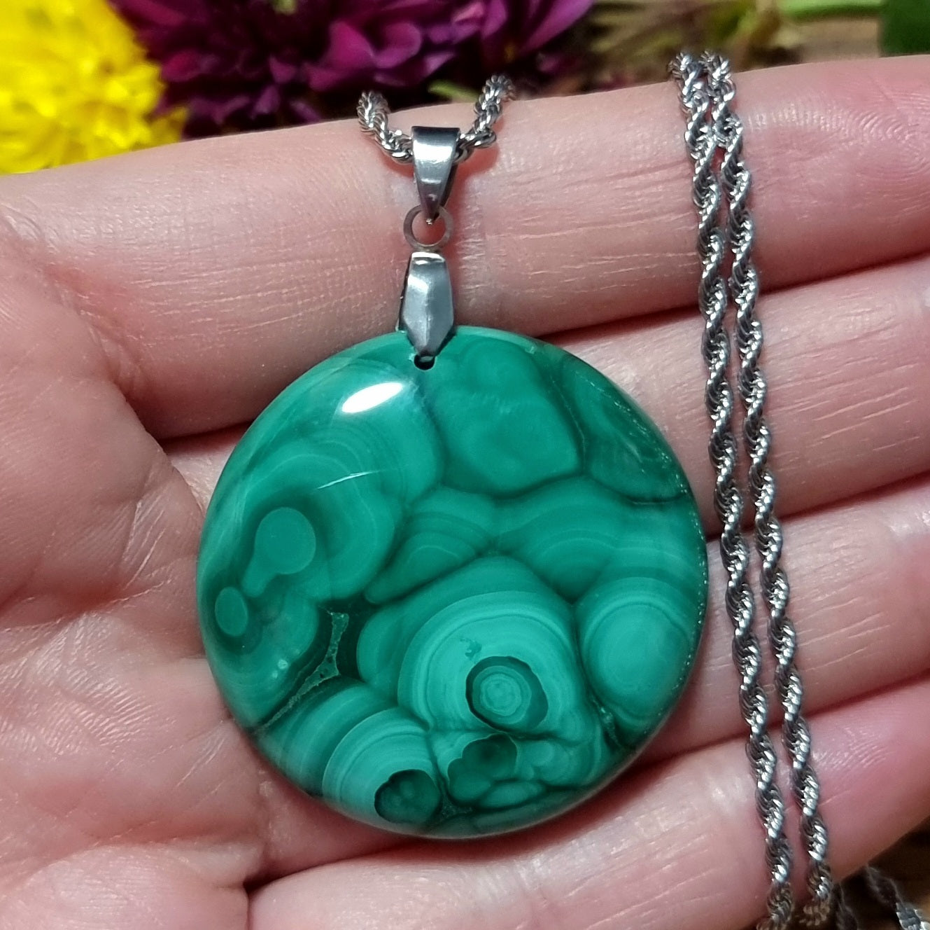 Collar Acero Quirúrgico Piedra Malaquita XL Alta Calidad #2