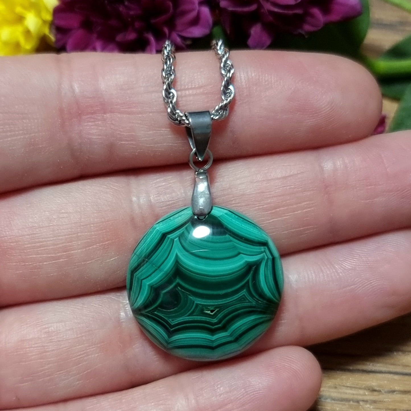 Collar Acero Quirúrgico Piedra Malaquita Alta Calidad #4