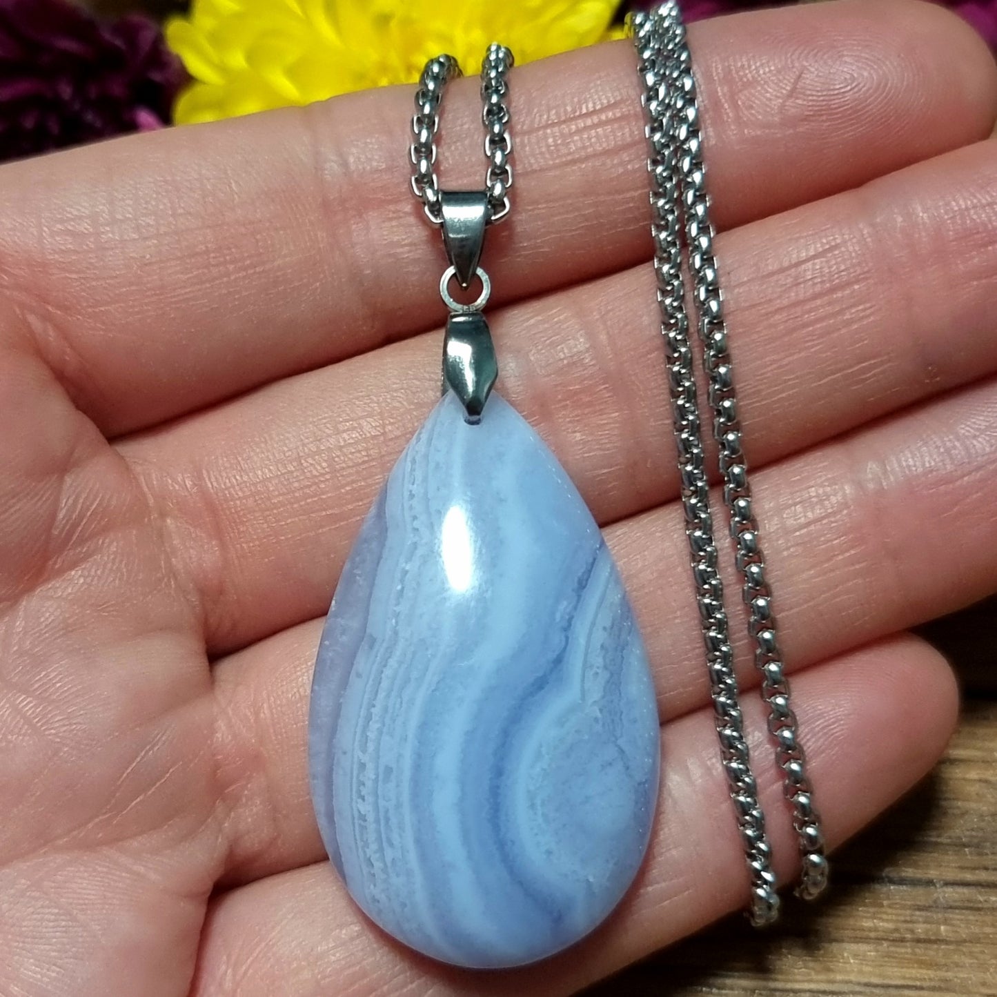 Collar Acero Quirúrgico Piedra Ágata Blue Lace Alta Calidad #1