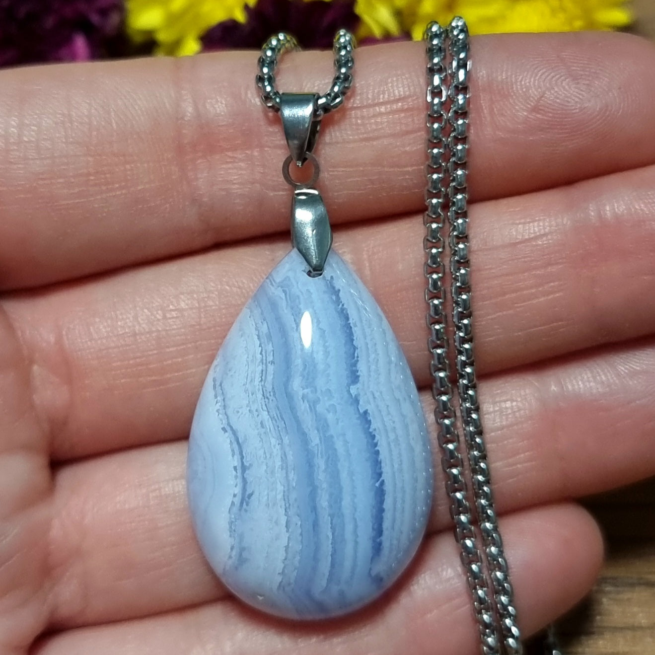 Collar Acero Quirúrgico Piedra Ágata Blue Lace Alta Calidad #2