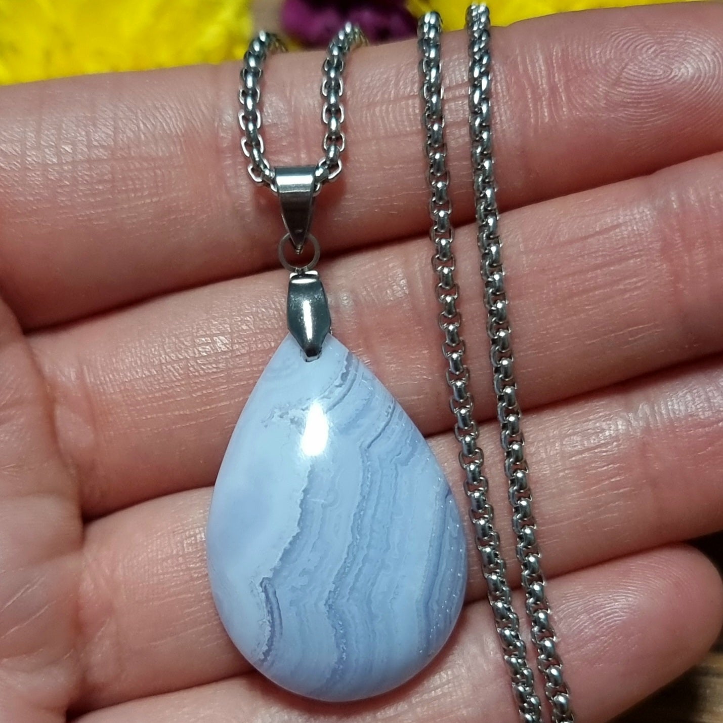 Collar Acero Quirúrgico Piedra Ágata Blue Lace Alta Calidad #3