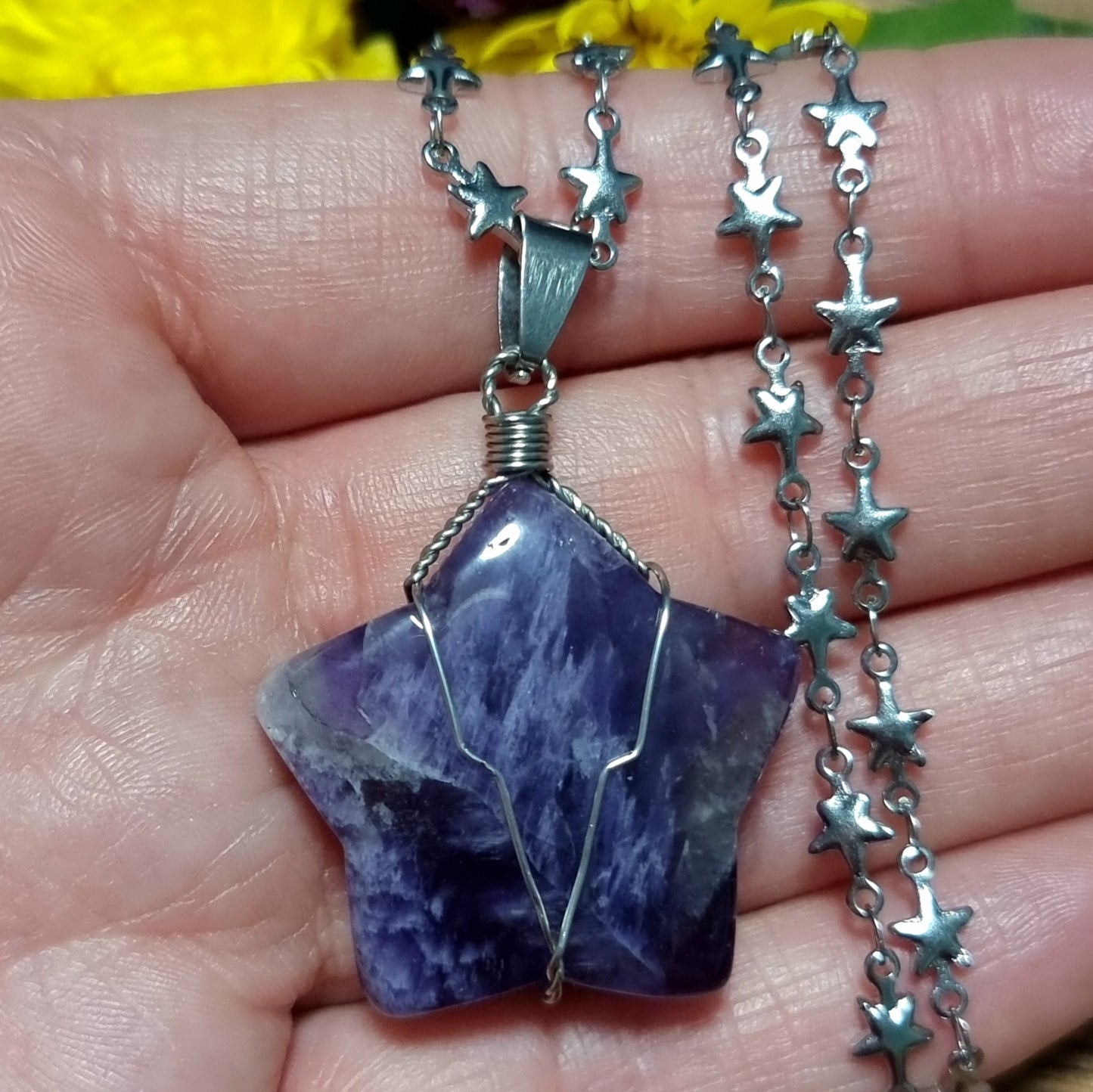 Collar Acero Quirúrgico Estrella Piedra Amatista