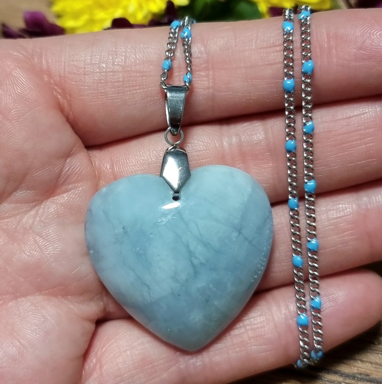 Collar Acero Quirúrgico Corazón de Piedra Aguamarina XL (Sin tratamiento de color) #1