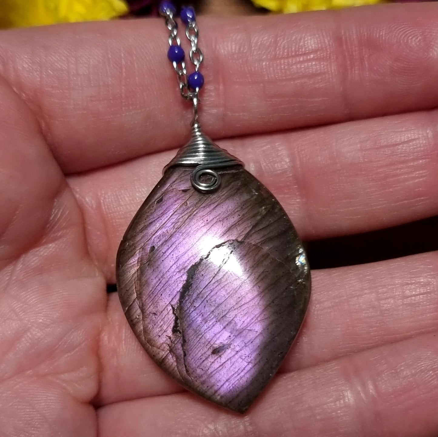 Collar Acero Quirúrgico Piedra Labradorita Morada Full Flash (Sin tratamiento de color) #3