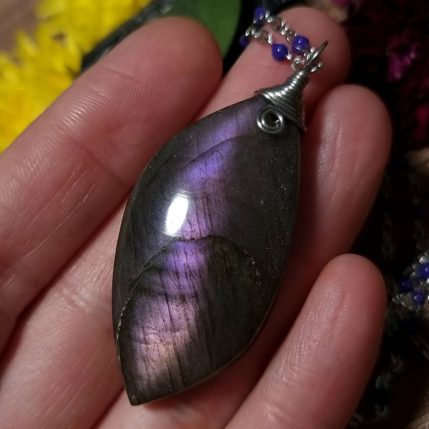 Collar Acero Quirúrgico Piedra Labradorita Morada XL Full Flash (Sin tratamiento de color) #2