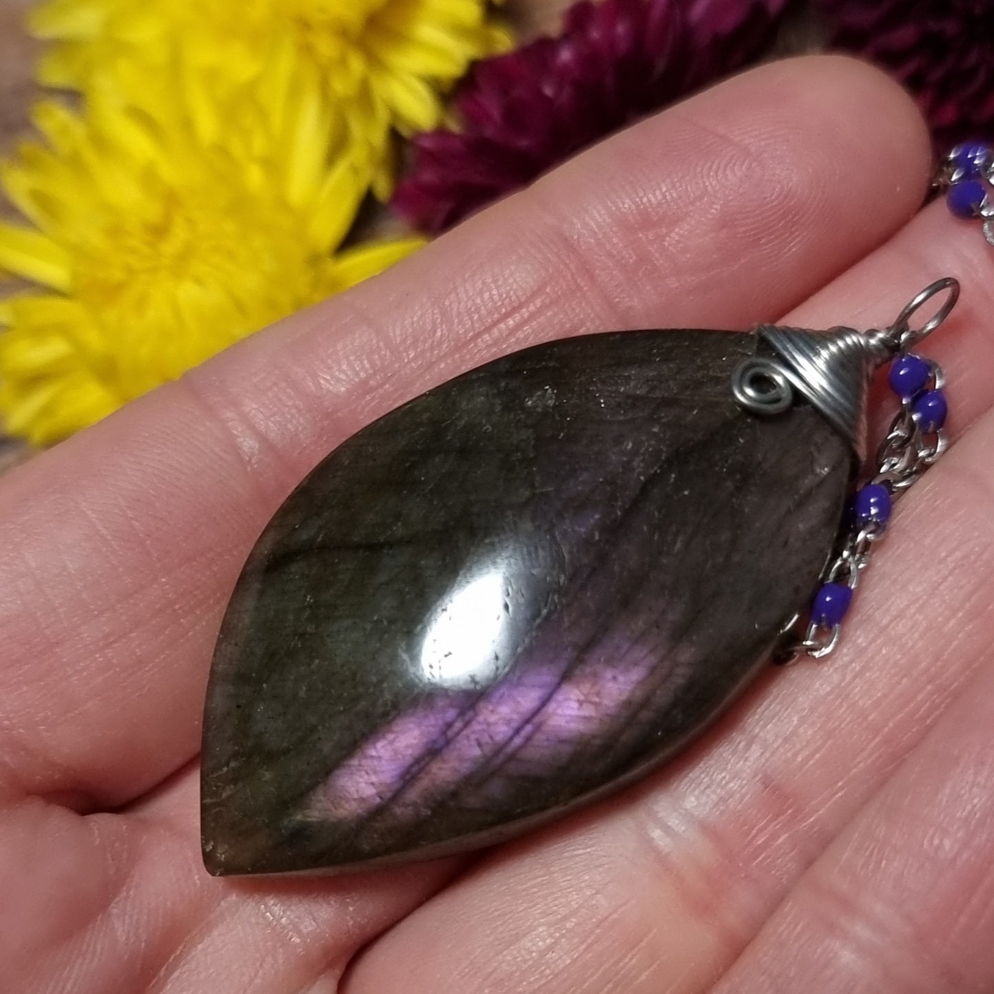 Collar Acero Quirúrgico Piedra Labradorita Morada XL Full Flash (Sin tratamiento de color) #1