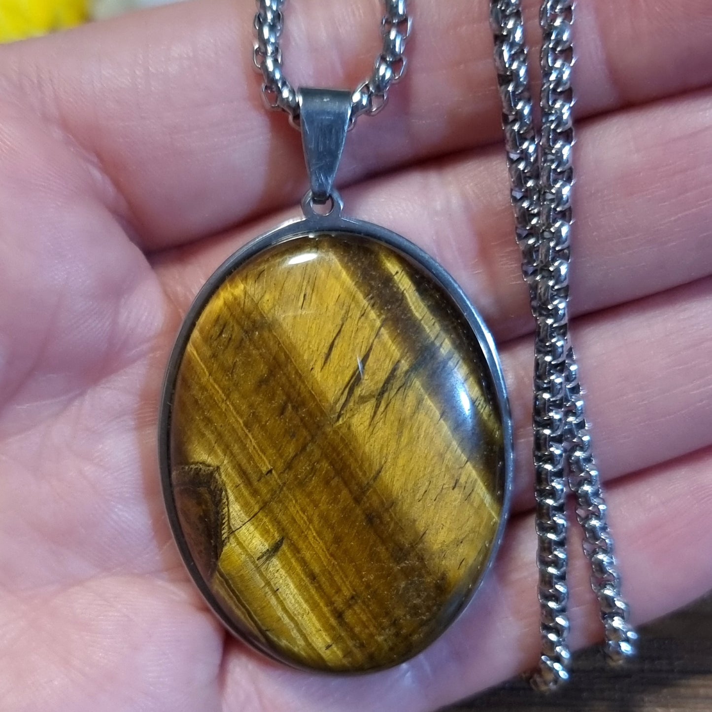 Collar Acero Quirúrgico Ovalado Piedra Ojo de Tigre XL #2