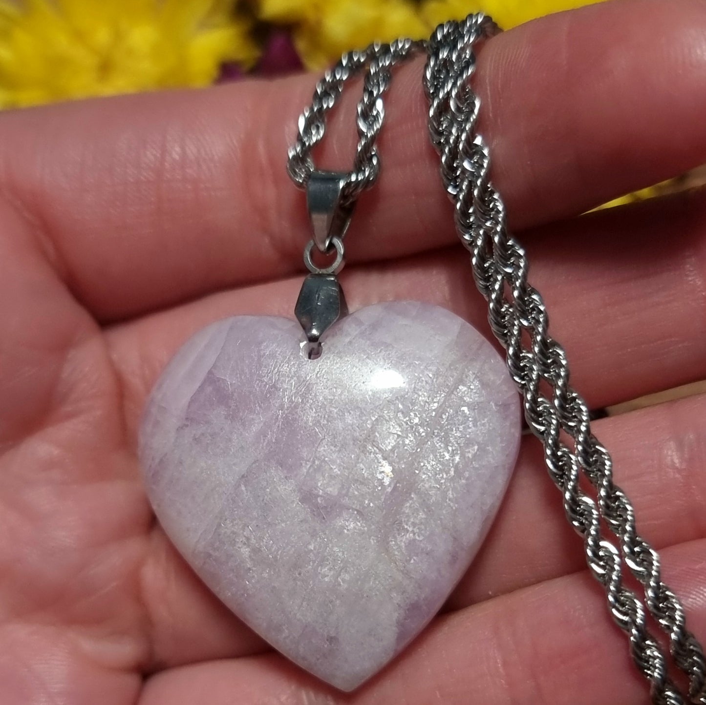 Collar Acero Quirúrgico Corazón de Piedra Kunzita XL #1