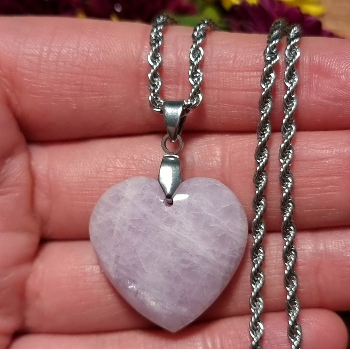 Collar Acero Quirúrgico Corazón de Piedra Kunzita #2