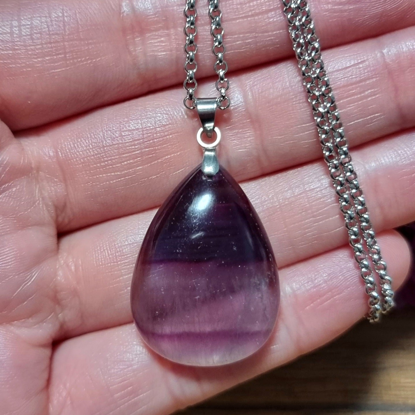 Collar Acero Quirúrgico Piedra Fluorita Arcoíris Alta Calidad #1