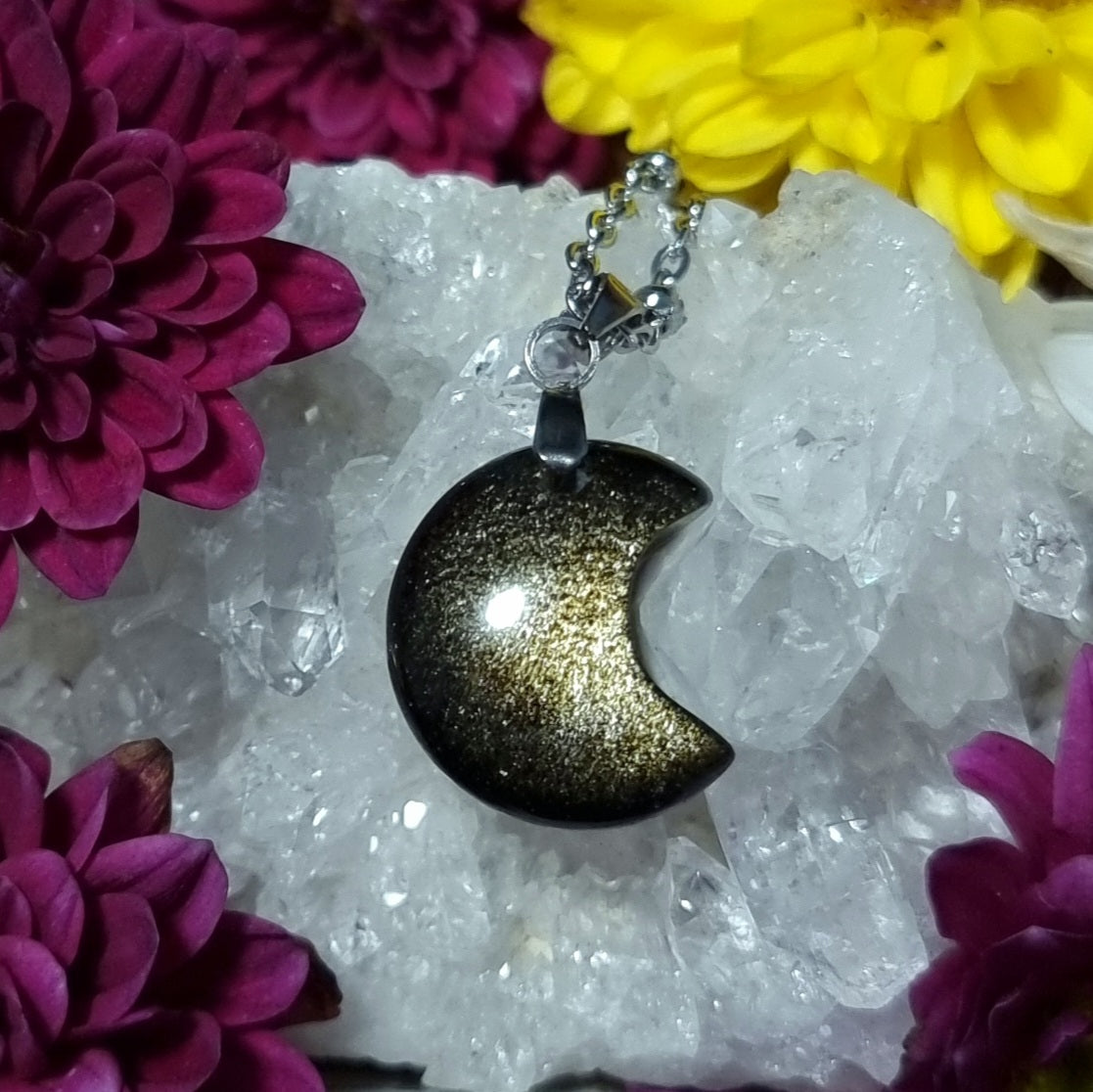 Collar Acero Quir rgico Media Luna Piedra Obsidiana Dorada Full Flash collar-acero-quir-rgico-media-luna-piedra-obsidiana-dorada-full-flash