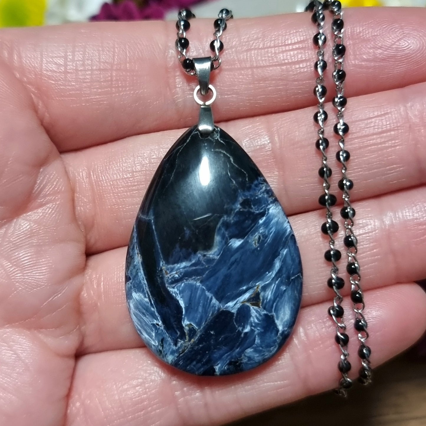 Collar Acero Quirúrgico Piedra Pietersita Azul XL Alta Calidad #1