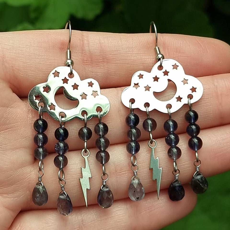 Aros Nube Acero Quirúrgico y Piedra iolita