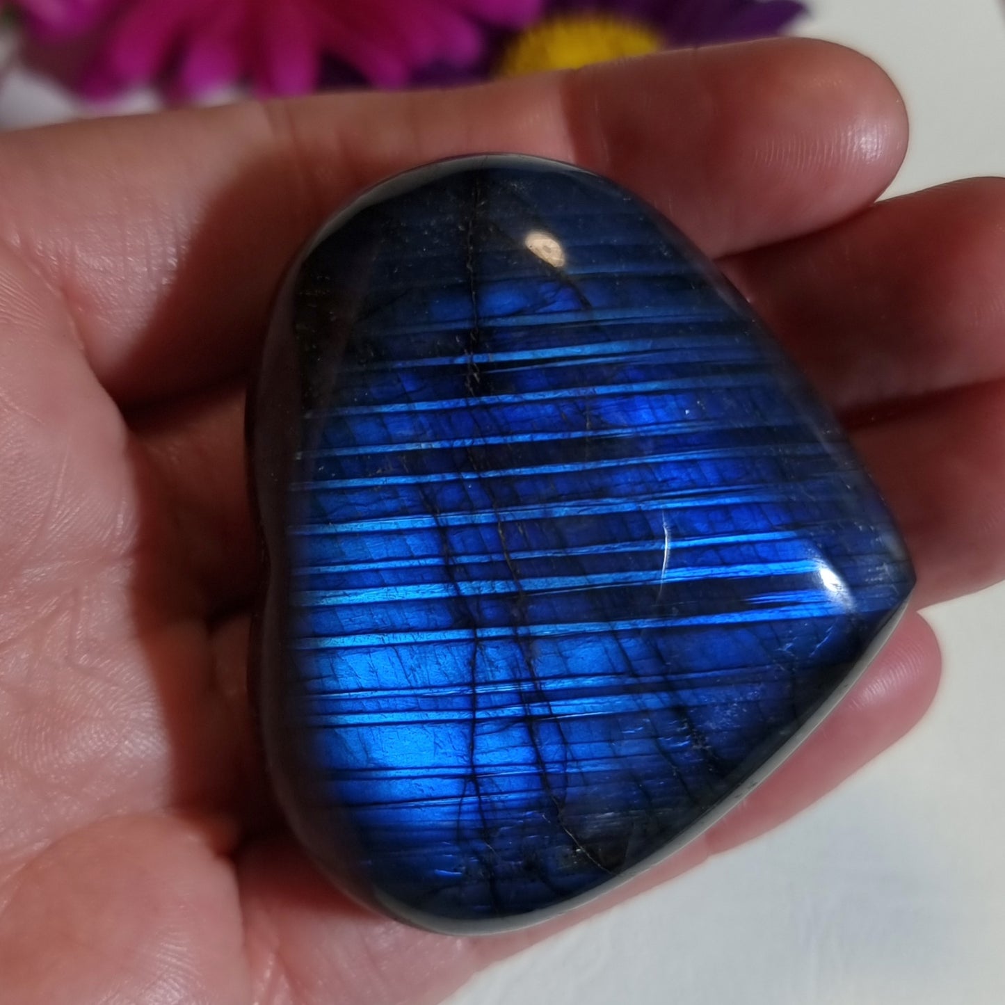 Corazón de Piedra Labradorita Azul y Multiflash por ambos lados