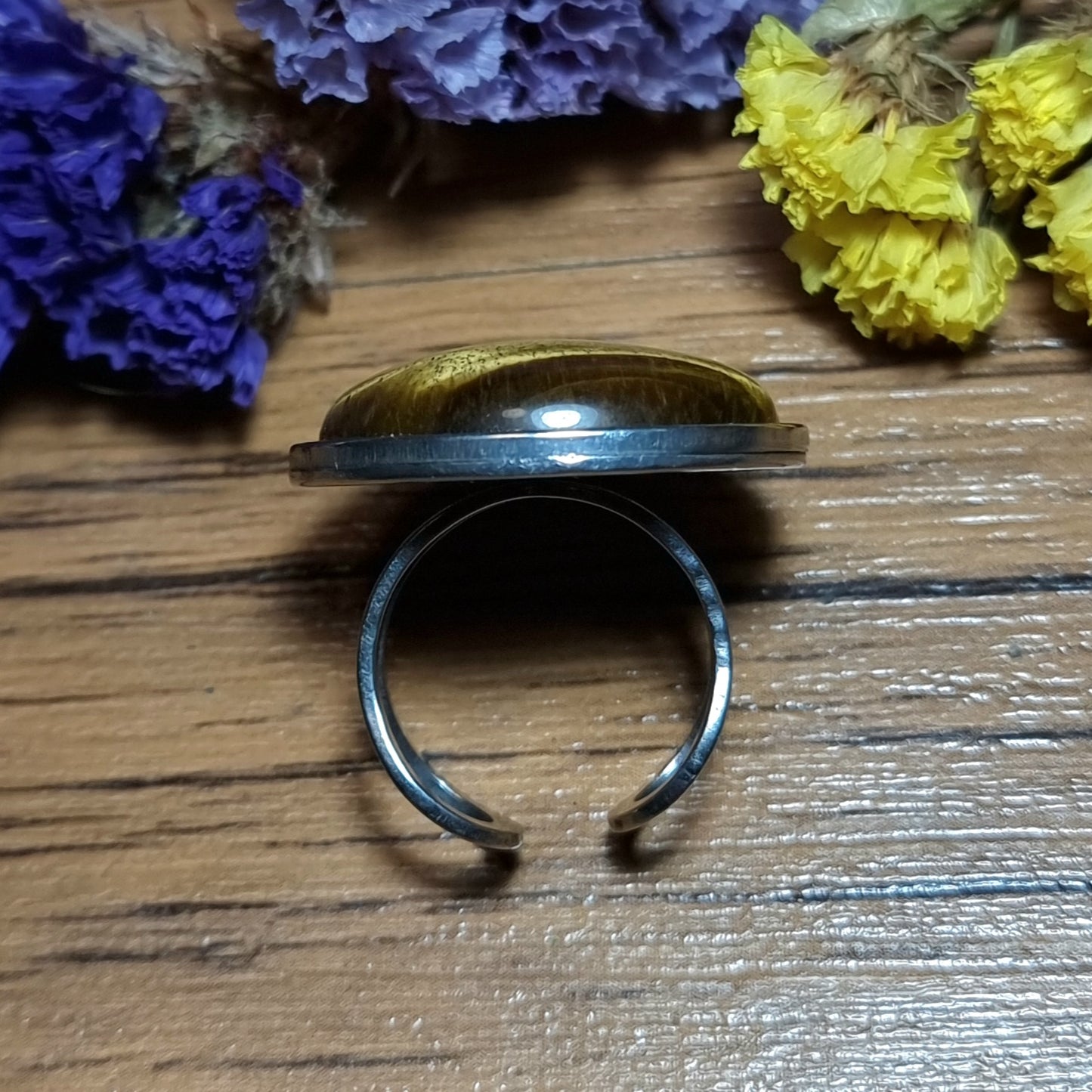 Anillo Acero Quirúrgico Piedra Ojo de Tigre