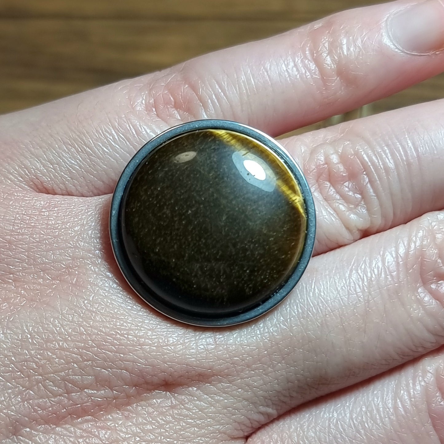 Anillo Acero Quirúrgico Piedra Ojo de Tigre