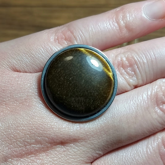 Anillo Acero Quirúrgico Piedra Ojo de Tigre