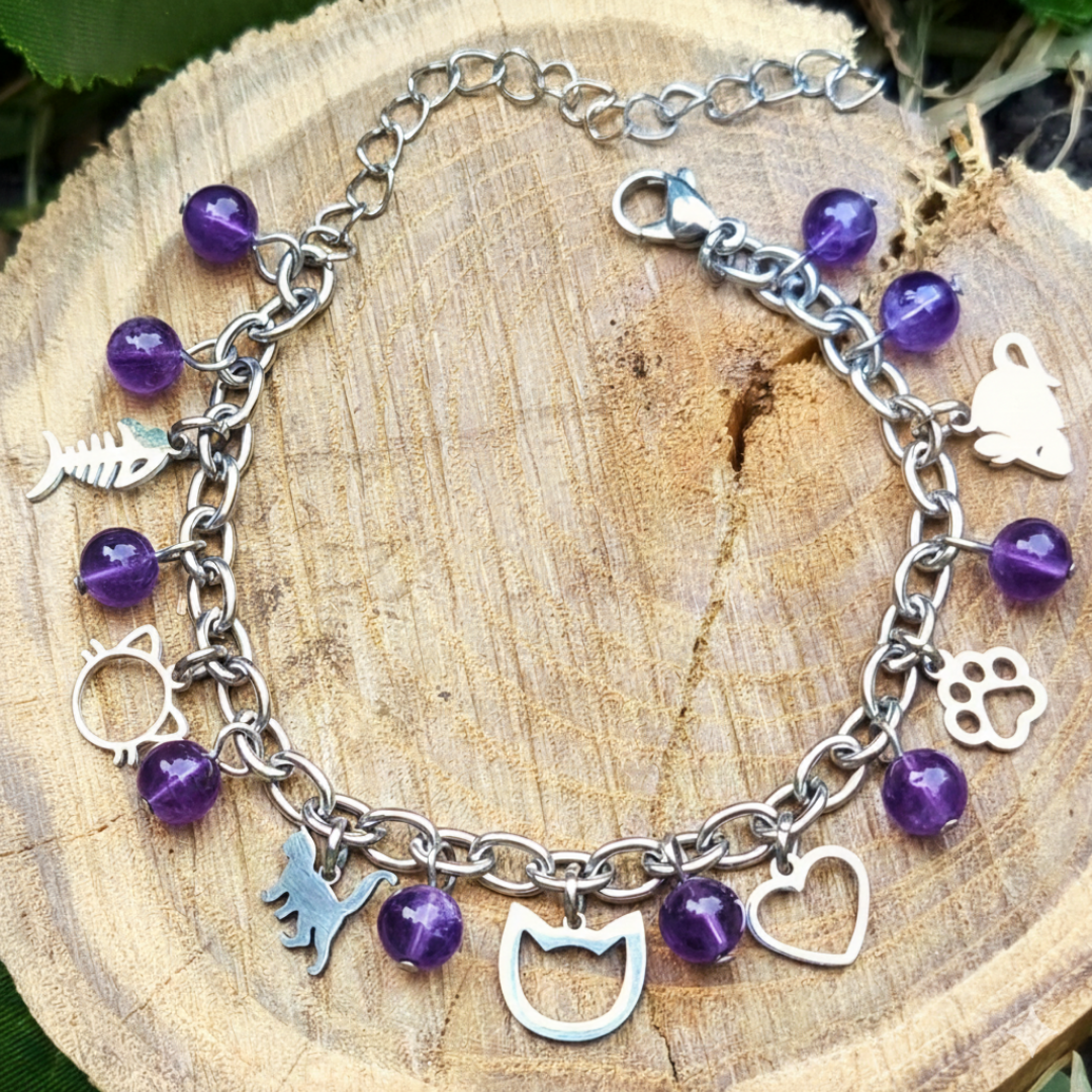 Pulsera Michis Piedra Amatista Acero Quirúrgico