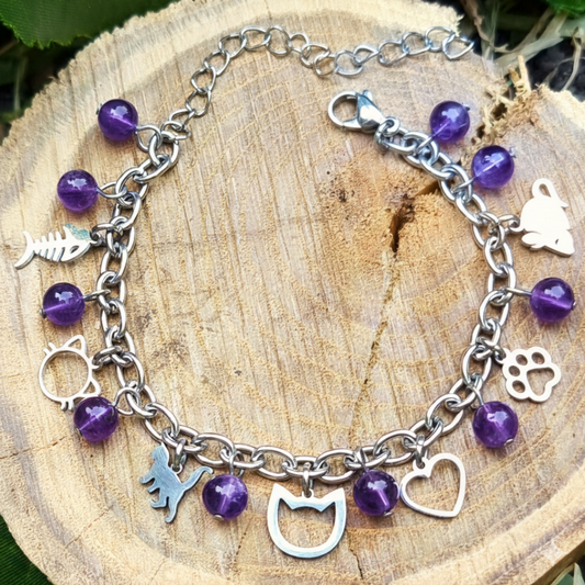 Pulsera Michis Piedra Amatista Acero Quirúrgico