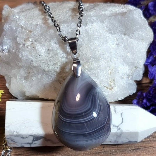 Collar Ágata de Botswana Acero Quirúrgico #1