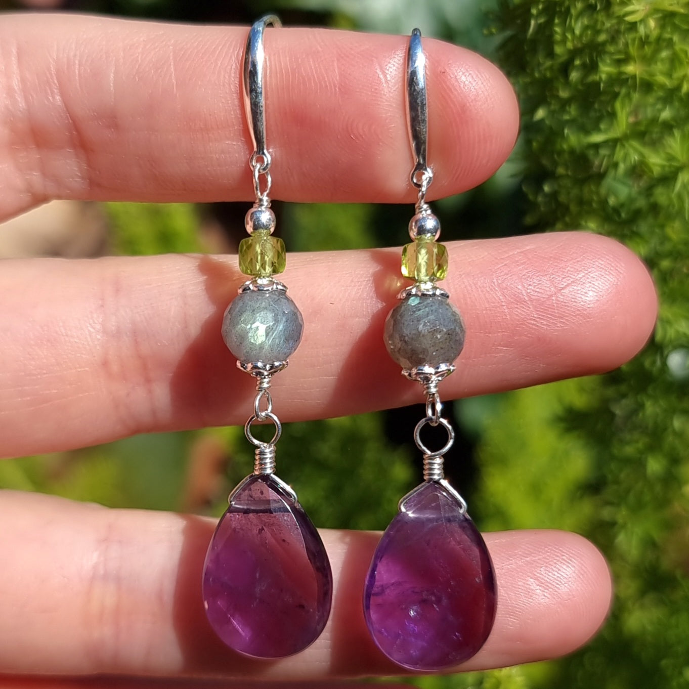 Aros Amatista, Labradorita y Peridoto Plata 925