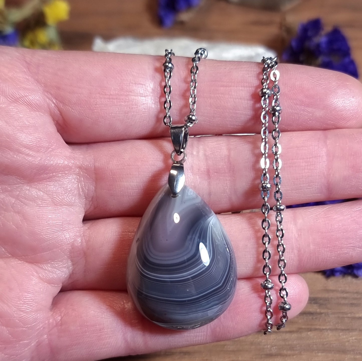 Collar Ágata de Botswana Acero Quirúrgico #1