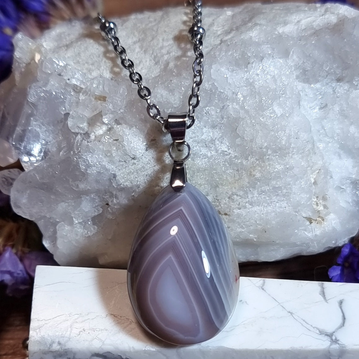 Collar Ágata de Botswana Acero Quirúrgico #4